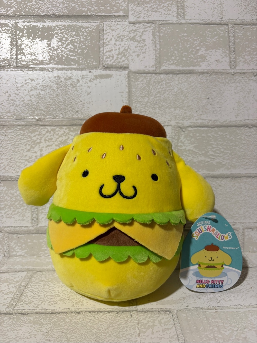Squishmallows Sanrio Pompompurin 6.5-inch Plush Dressed as a Cheeseburger! NEW